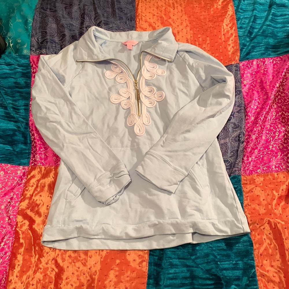 Lilly Pulitzer light blue pullover with gold zipper
